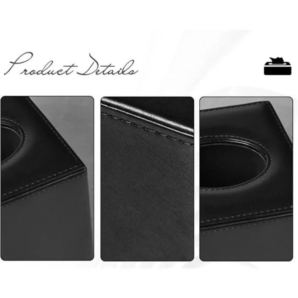 Black rectangular tissue box cover faux leather tissue holder for bathroom bedro
